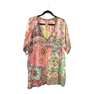 Johnny Was vneck tunic blouse with pockets 1X